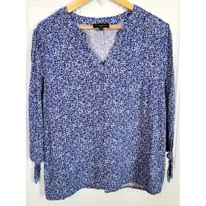 Cynthia Rowley Plus Size Floral V-Neck Top Size 1X 3/4 Length Sleeves